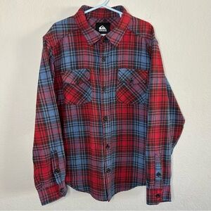 Quiksilver Red Blue Brown Plaid flannel Button shirt Boys